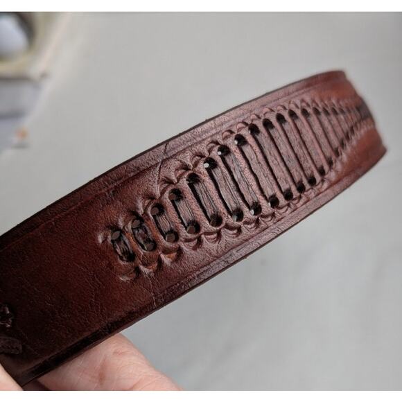 Mens belt Mexican handtooled + woven leather buckle Waist 34-38" 11/2"wide EVU - Picture 3 of 8